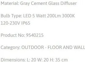 Stalp LED mic pentru exterior design modern IP65 Bev gri 20x20cm