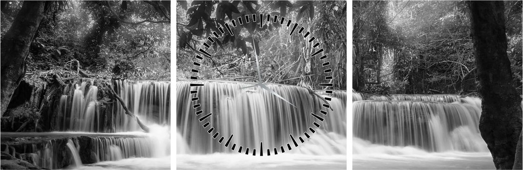 Tablou - Cascada alb-negru și alb (cu ceas) (90x30 cm)