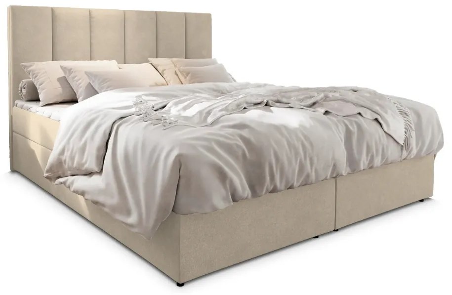 Pat tapițat boxspring MERALIS 140x200 cm bej Saltea: Saltea cu arcuri Bonell