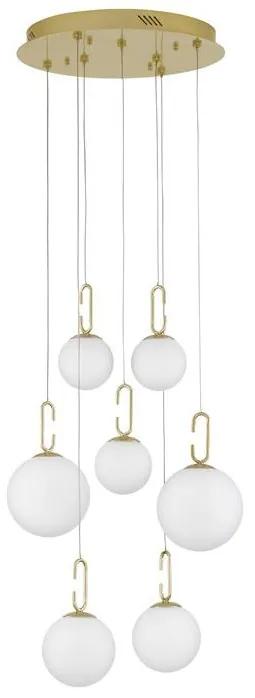 Lustra LED suspendata, dimabila, design modern Hook auriu, opal alb 56,6cm