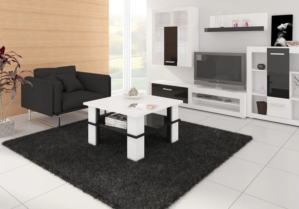 Masă de cafea Fernhill 1 (alb + Negru lucios). 780004