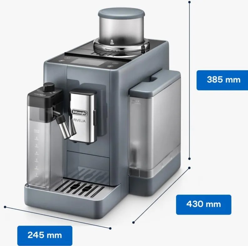 Espressor automat DeLonghi Rivelia Pebble Grey EXAM440.55.G, 1450W, 19 bar, 1.4l, Touchscreen TFT, Twin Shot, Boabe de Cafea, 17 bauturi, Gri