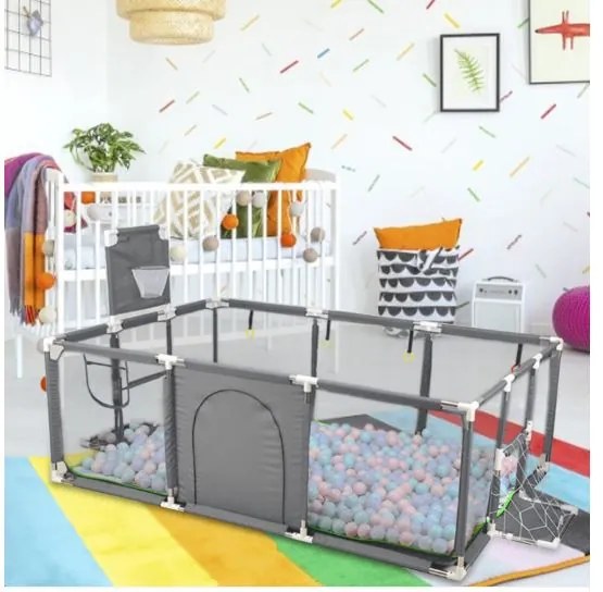 Țarc pentru copii cu porți și coș 230x129x107cm GREY