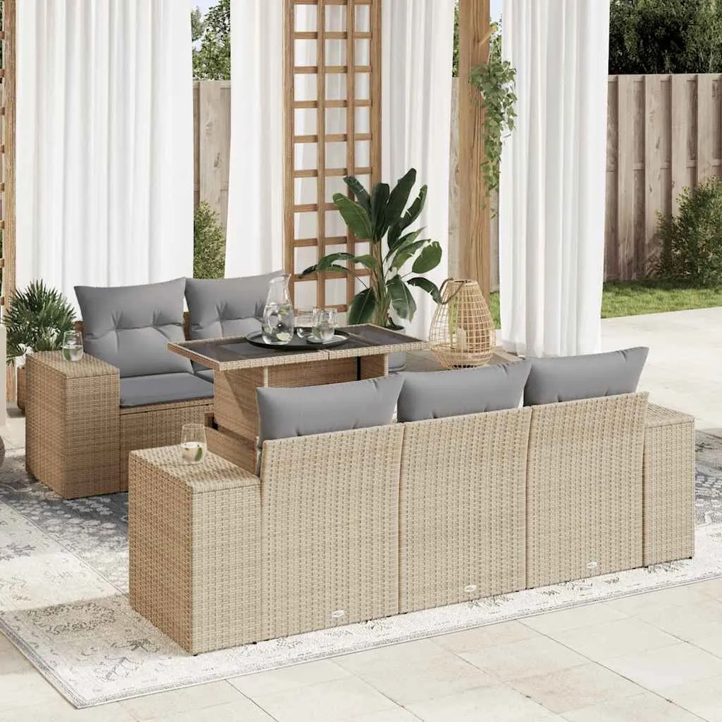 vidaXL Set canapele de grădină cu perne, 6 piese, bej, poliratan