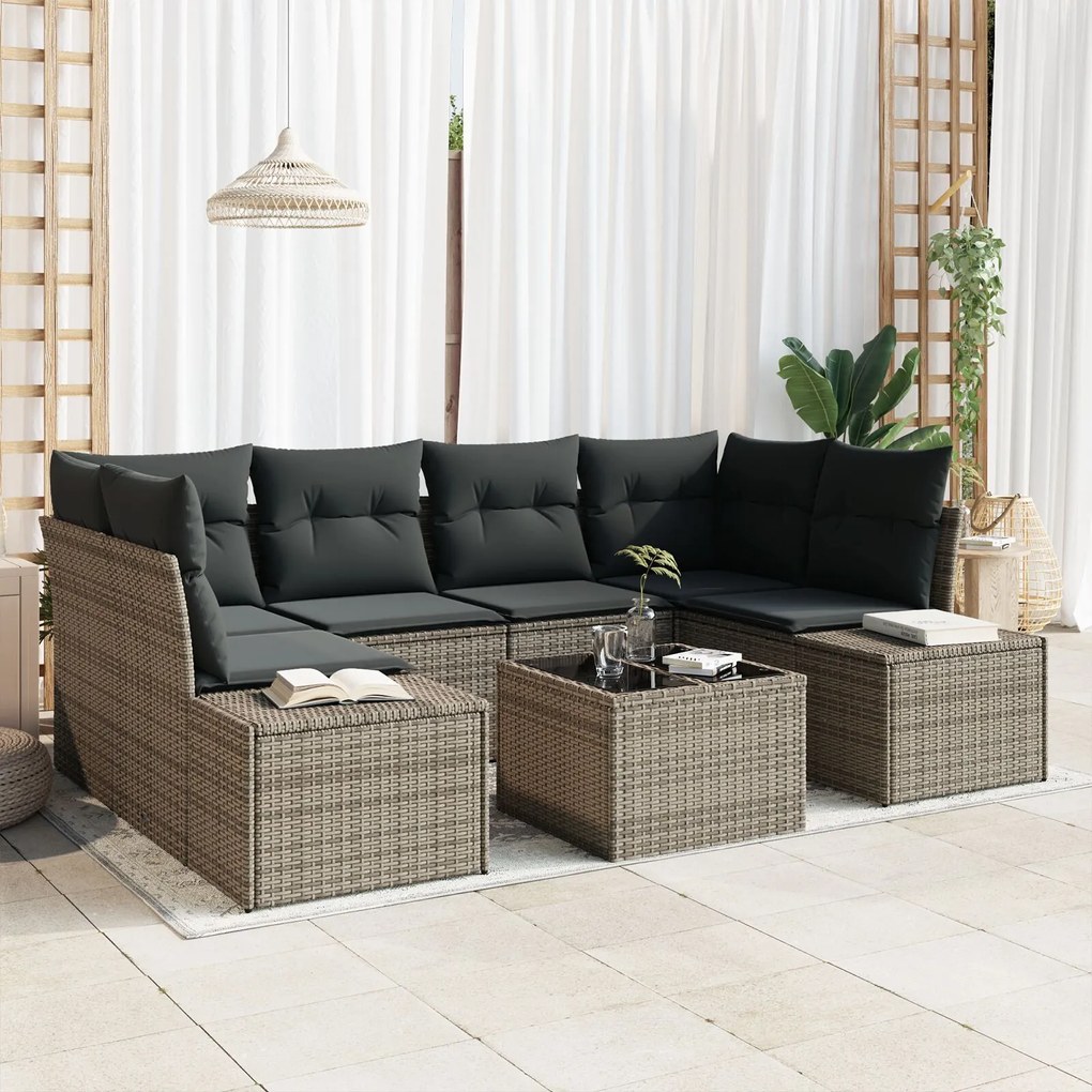 vidaXL Set de canapele pentru grădină 7 pcs Gri Rattan poli
