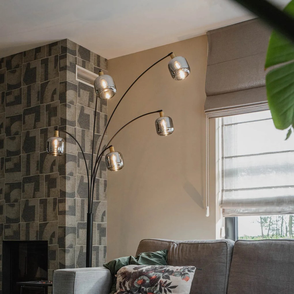 Lampa de podea neagră cu auriu cu sticlă fumurie cu 5 lumini - Zuzanna