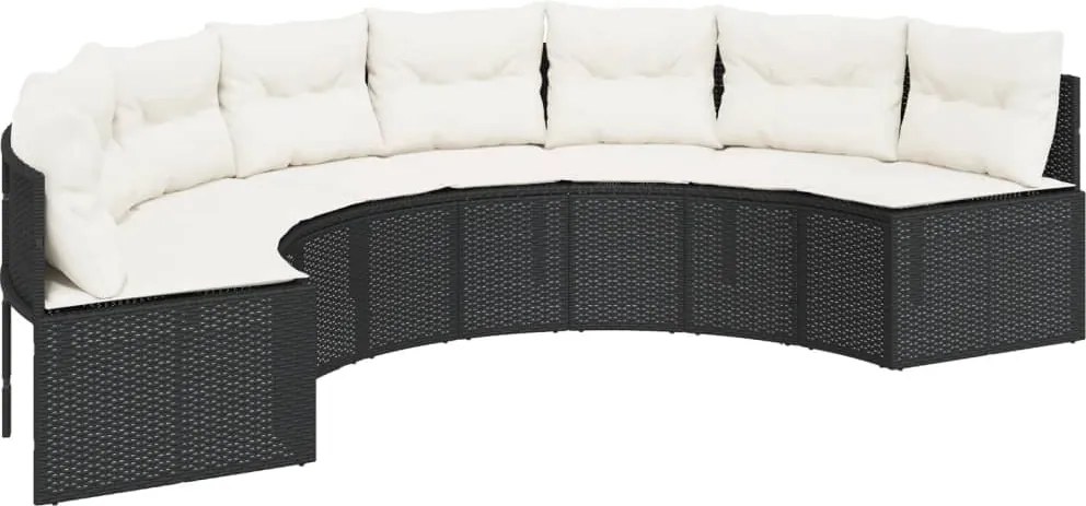 vidaXL Canapea de grădină cu perne semi-rotunde, negru, poliratan
