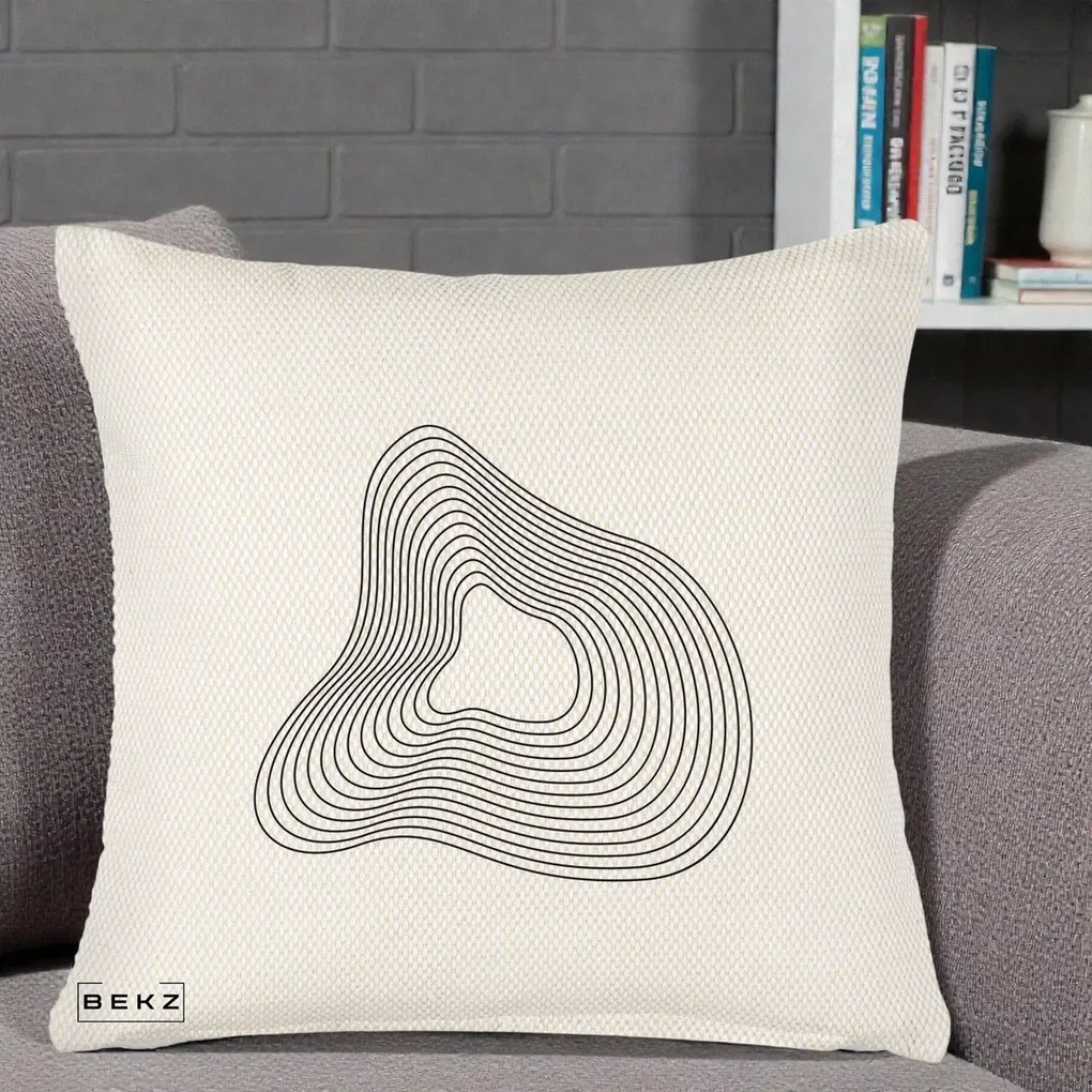 Perna Decorativa Abstract Linii Organice, 40x40 cm, Crem Reliefat, Husa Detasabila, Perna Inclusa, BEKZ®