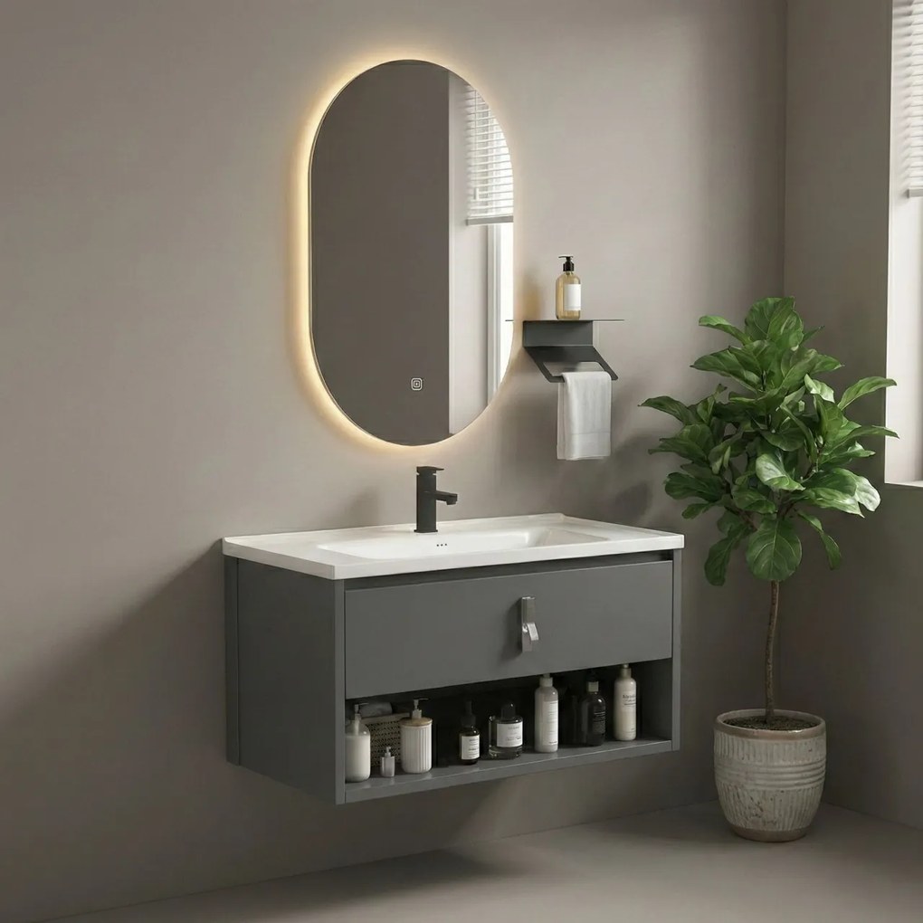 Set mobilier de baie cu lavoar Toledo 80cm Grey