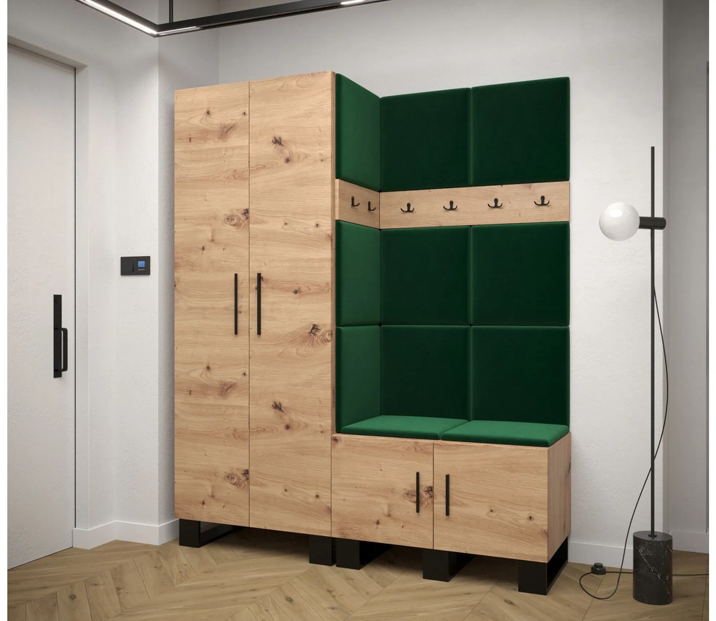 Set mobilier pentru hol Amanda 2 (Stejar artisan + verde). 1085872