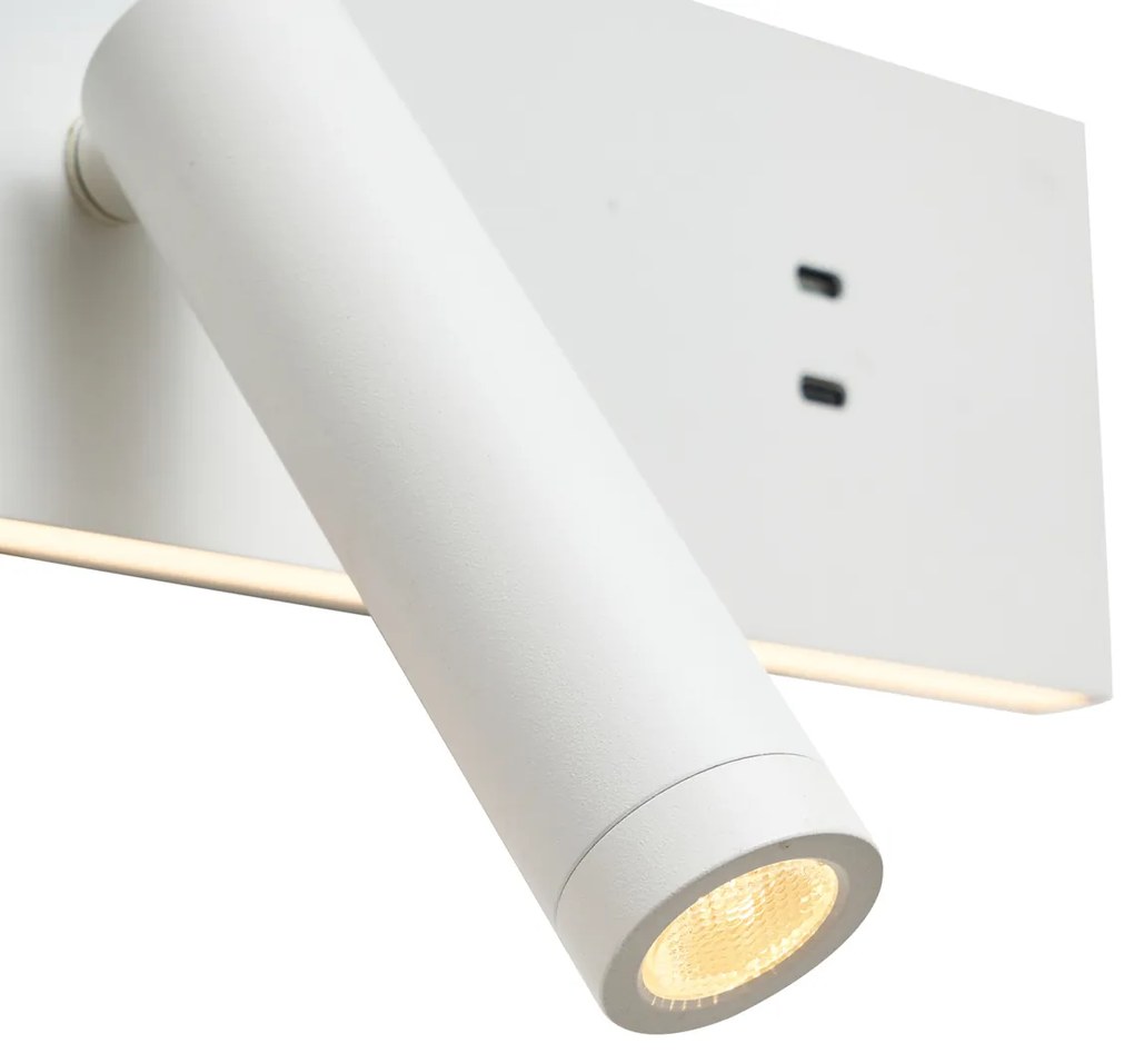 Lampă de perete albă reglabilă cu USB-C incl. LED - Modric