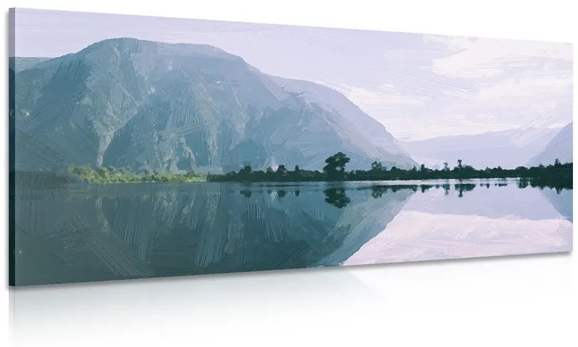 Tablou munți pictați lângă râu