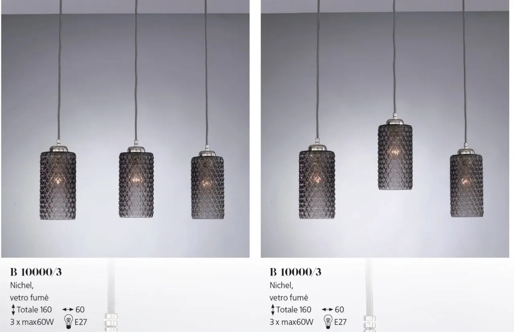 Lustra moderna cu 3 pendule design italian 10000 fumuriu