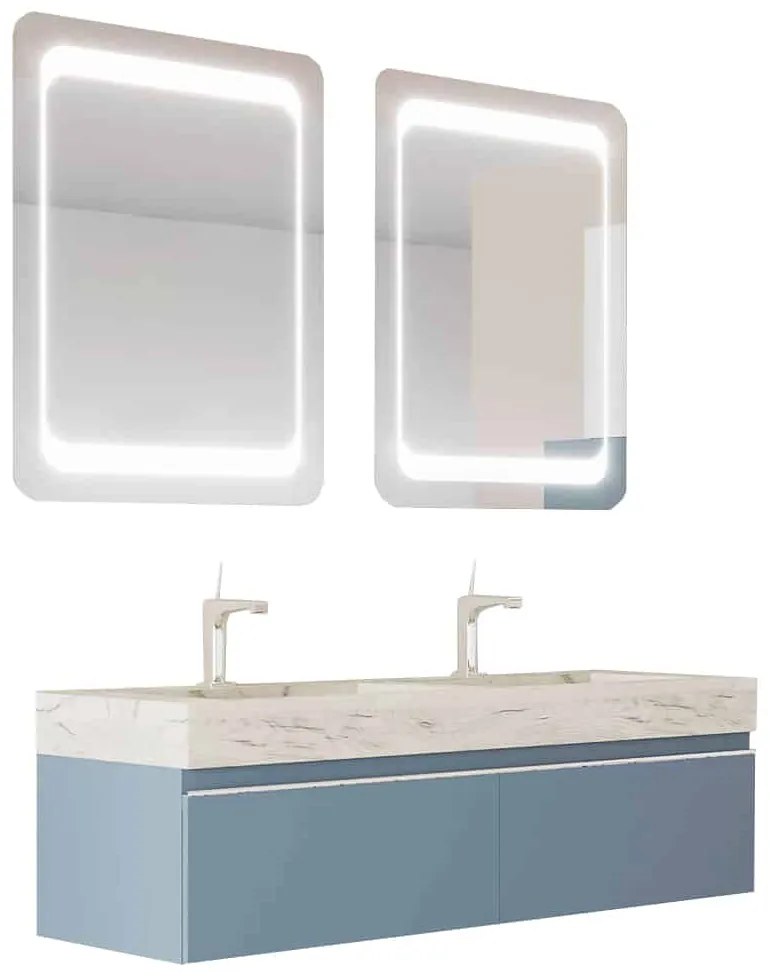 Set Mobilier Baie Suspendat Giulia, Lavoar Dublu Ice Brown Albastru Pastel Doresc doar masca + lavoar (fara oglinzi)