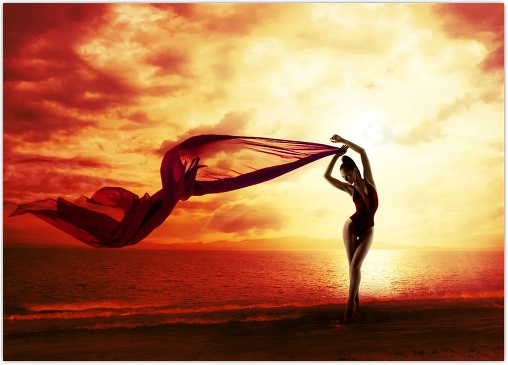 Tablou - Silueta femeii la apus de soare (70x50 cm)