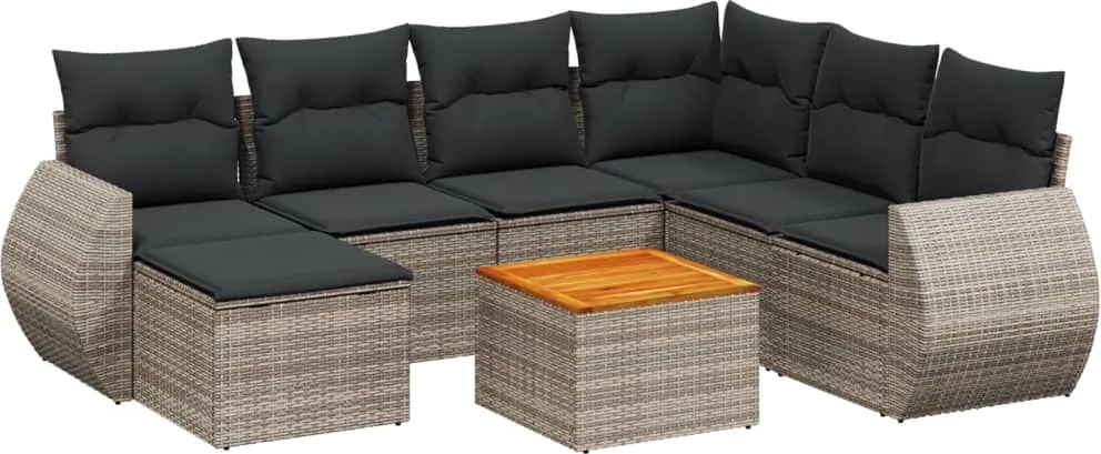 vidaXL Set canapele de grădină cu perne, 8 piese, gri, poliratan