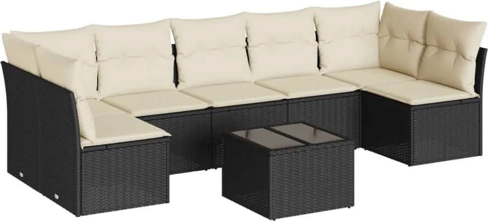 vidaXL Set mobilier de grădină cu perne, 8 piese, negru, poliratan