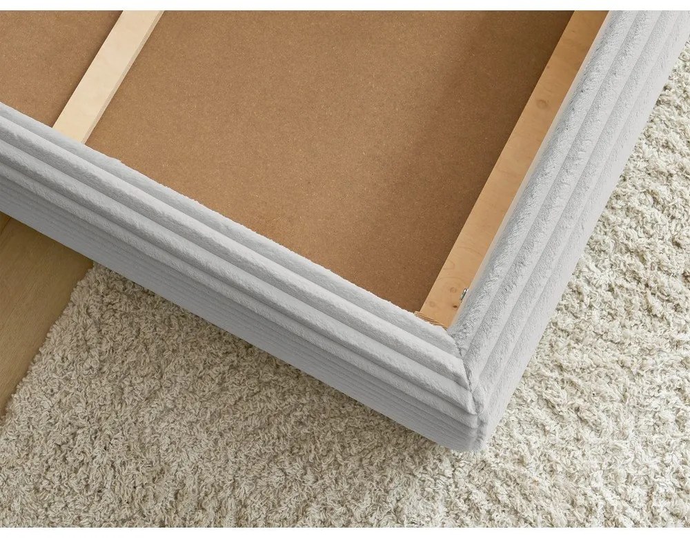 Pat matrimonial gri deschis tapițat cu spațiu de depozitare cu somieră 160x200 cm Jade – Bobochic Paris