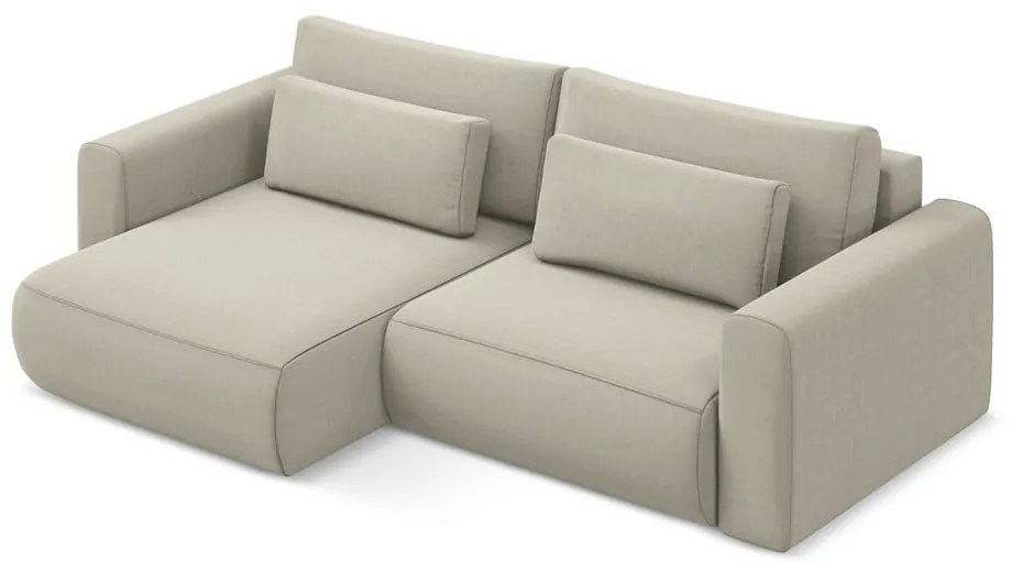 Colțar bej extensibil/cu spațiu de depozitare cu tapițerie din catifea (cu colț pe partea stângă/cu șezlong) Kapua – Makamii