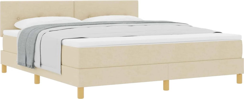 vidaXL Pat cu arcuri cu saltea cu headboard Crem 180 x 200 cm țesătură