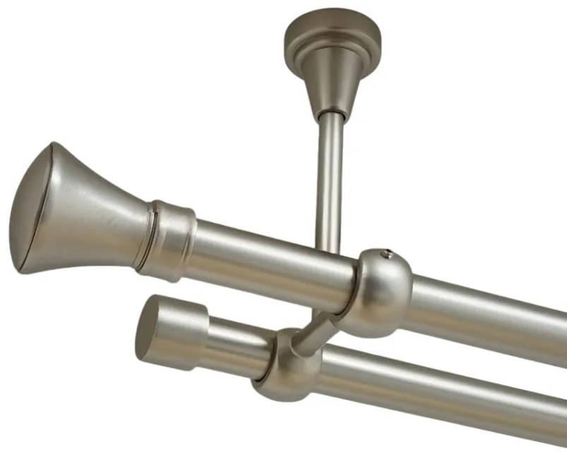 Galerie dubla prince fara inele prindere tavan 19/19 mm crom mat (Alege marime: 200 cm)