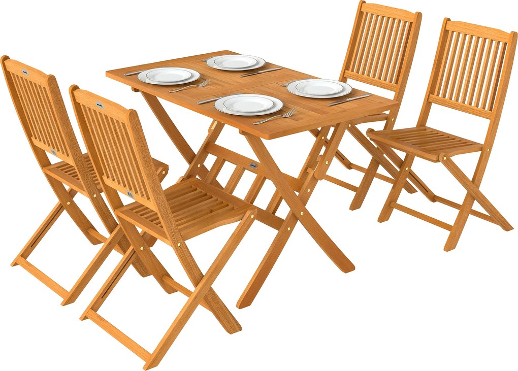 Outsunny Set mobilier de grădină FSC din lemn, set 5 piese pliabil, masă cu 4 scaune pliante, design cu lamele | Aosom Romania