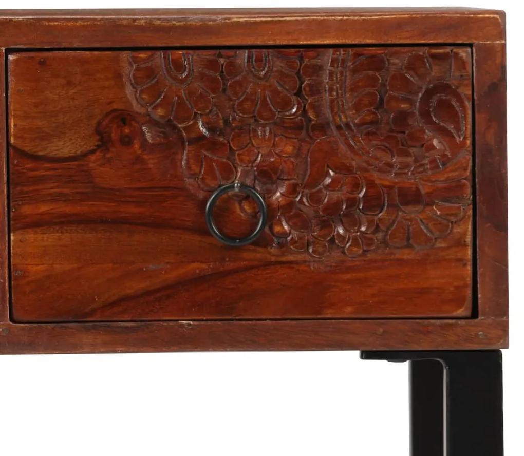 Birou, 117x50x76 cm, lemn masiv de sheesham si piele naturala Maro inchis