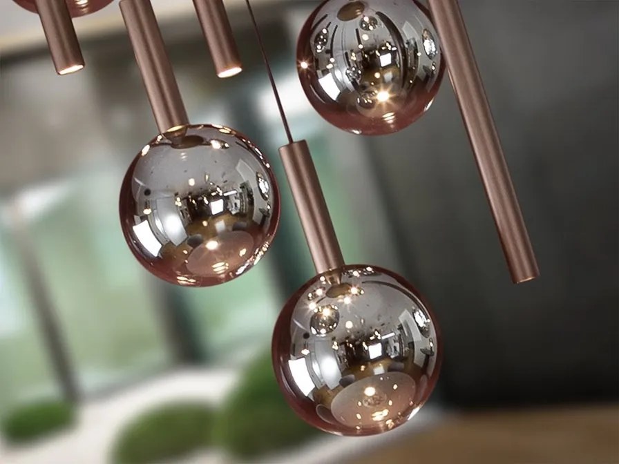 Lustra bronz inchis cu 9 pendule fumurii Sapore