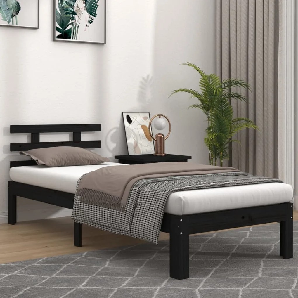 814723 vidaXL Cadru de pat single, negru, 90x190 cm, lemn masiv
