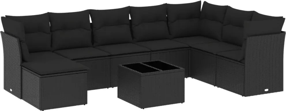 vidaXL Set mobilier de grădină cu perne, 9 piese, negru, poliratan