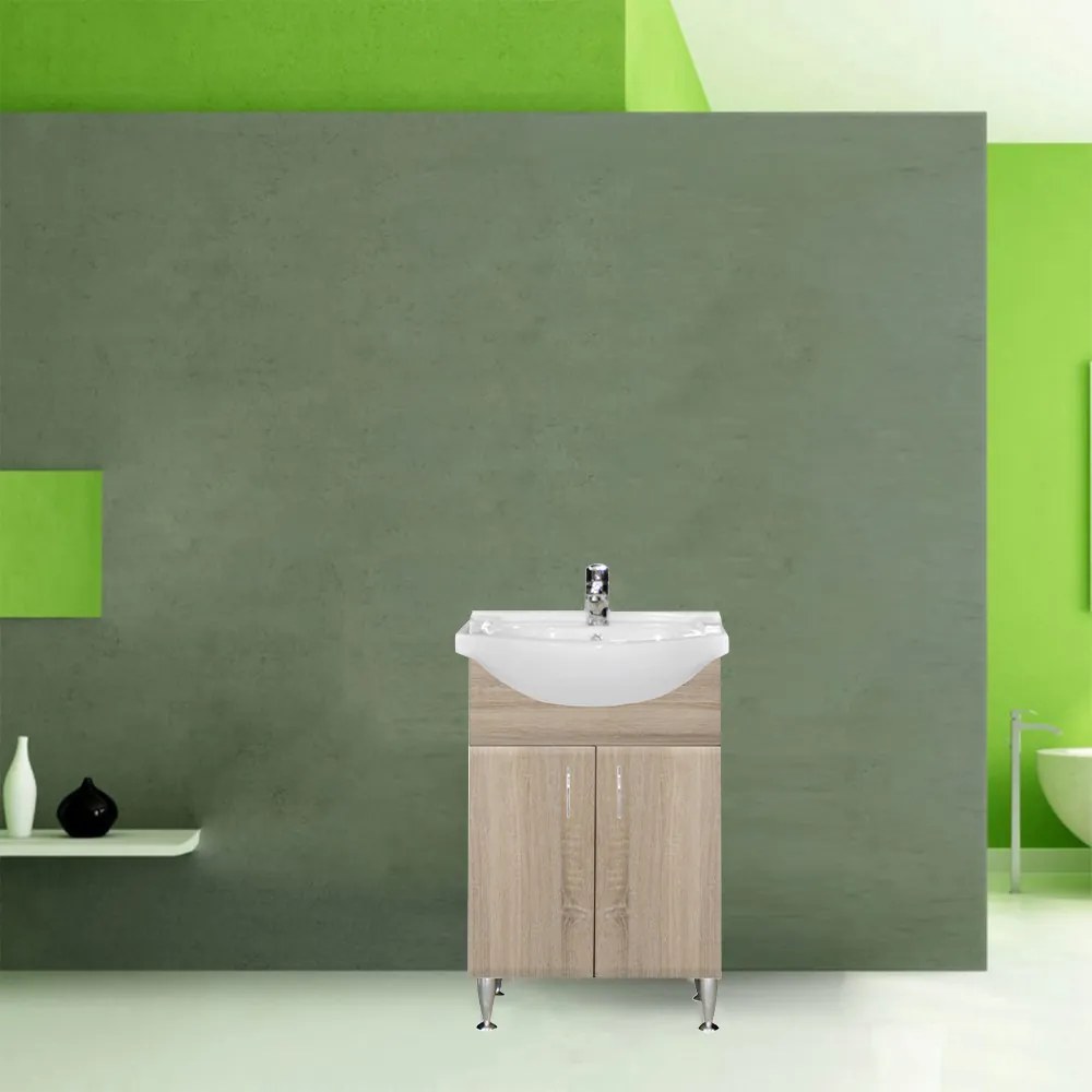 Dulap inferior Bianca Plus 55 cu lavoar, culoare stejar sonoma