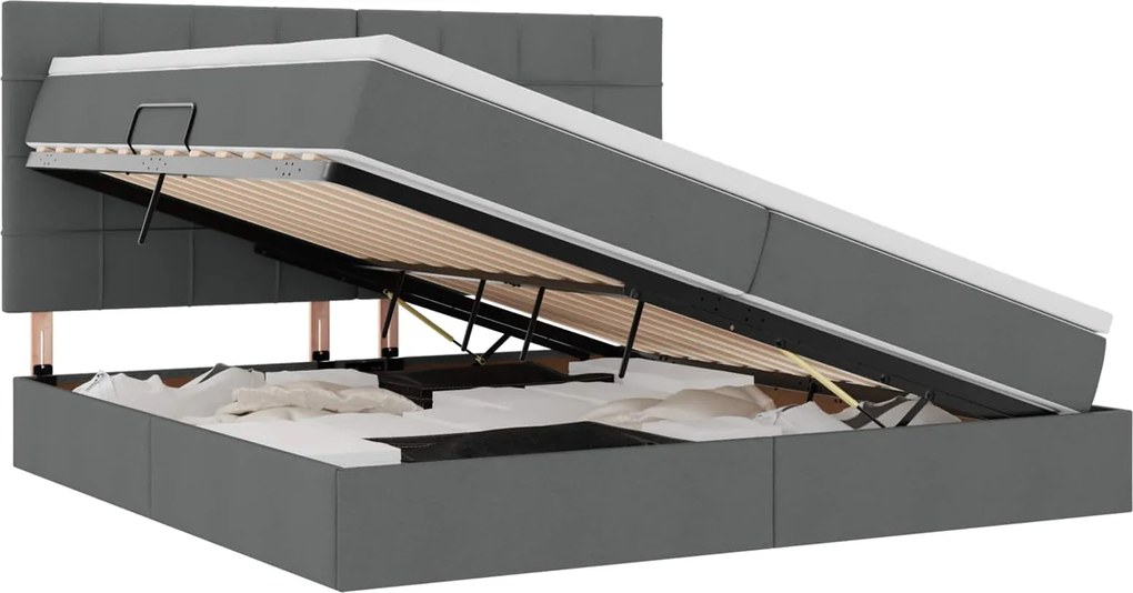 vidaXL Pat cu saltea și LED cu led Gri închis 200 x 200 cm Poliester