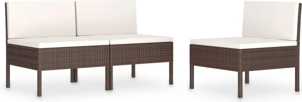 vidaXL Scaune de grădină cu perne, 3 buc., maro, poliratan