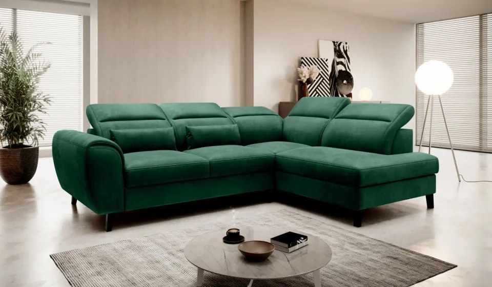 Coltar extensibil cu spatiu pentru depozitare, 255x201x100 cm, Noble R03, Eltap (Culoare: Verde lucios - Nube 35)