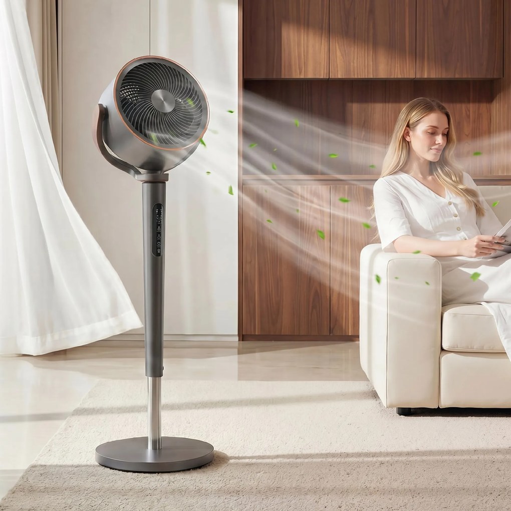 HOMCOM Ventilator de podea circulator de aer cu 12 trepte de viteză afișaj LED telecomandă 70°+90° oscilare Gri | Aosom Romania