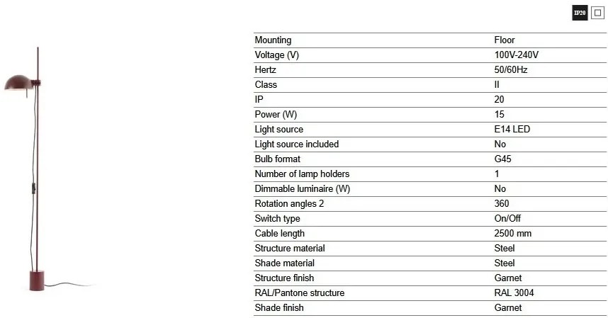 Lampadar mobil directionabil MATILDA burgandy