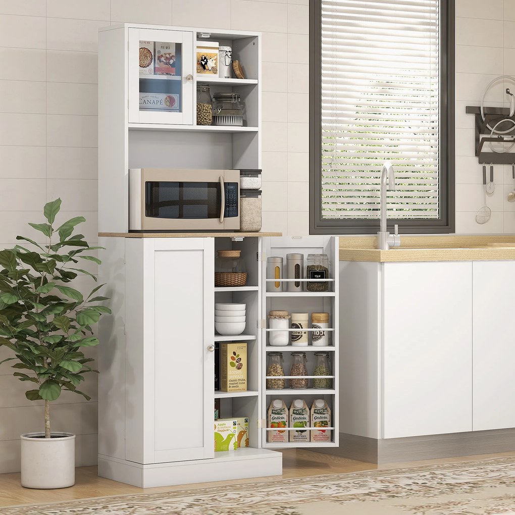 HOMCOM Mobilier Bufet Bucătărie pentru Cuptor cu Microunde cu Rafturi și Suport Condimente Alb | Aosom Romania