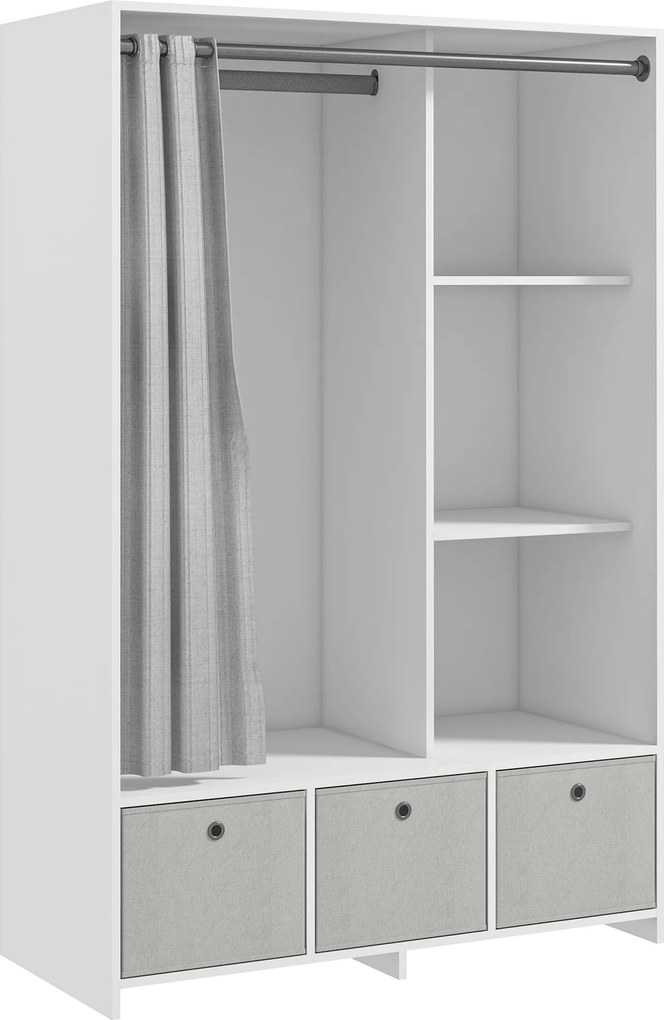 HOMCOM Dulap Modern cu Bară de Agățat, 3 Compartimente și Sertare din Țesătură, Organizator de Haine pentru Dormitor, Natural | Aosom Romania