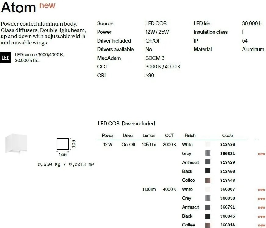Aplica LED exterior ambientala IP54 ATOM AP D10 GRIGIO 4000K