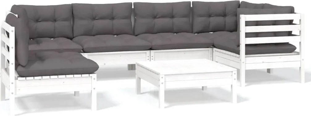 vidaXL Set mobilier de grădină cu perne, 7 piese, alb, lemn de pin