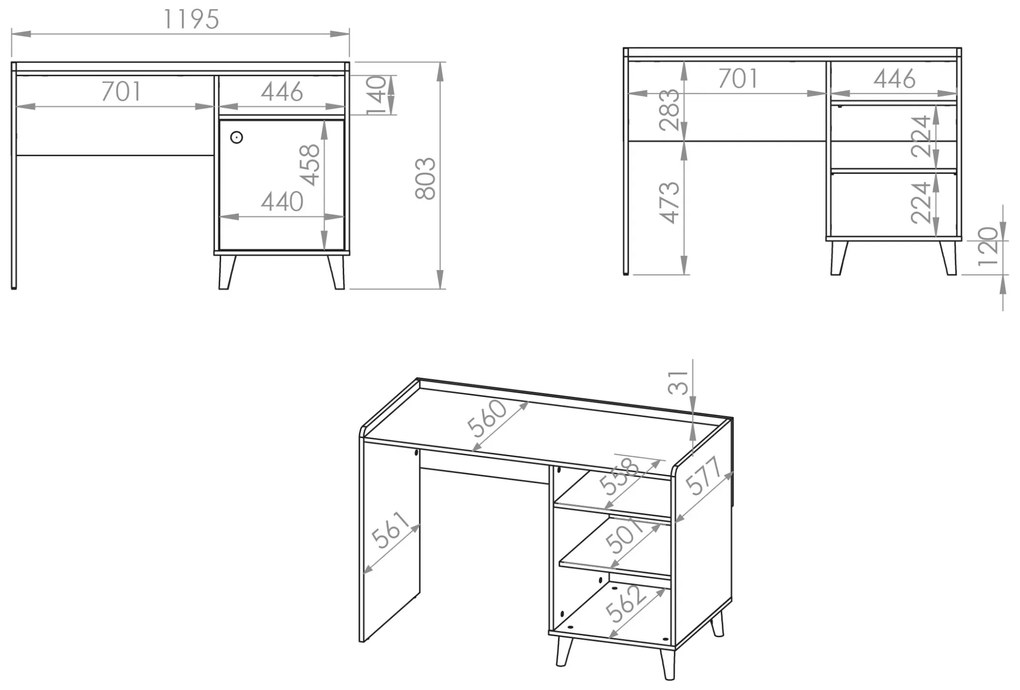 Birou Marla 120 cm - nisip deșert / palladium gri