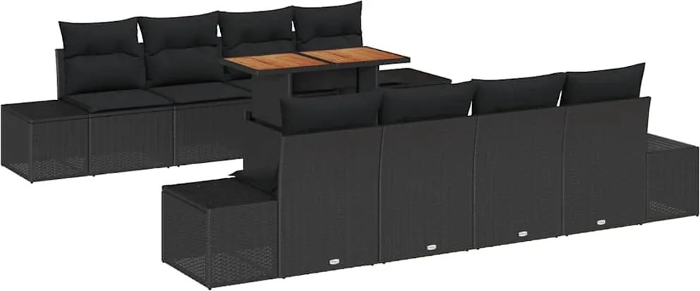 vidaXL Set de masă pentru grădină cu pernă 9 pcs Negru și Maro