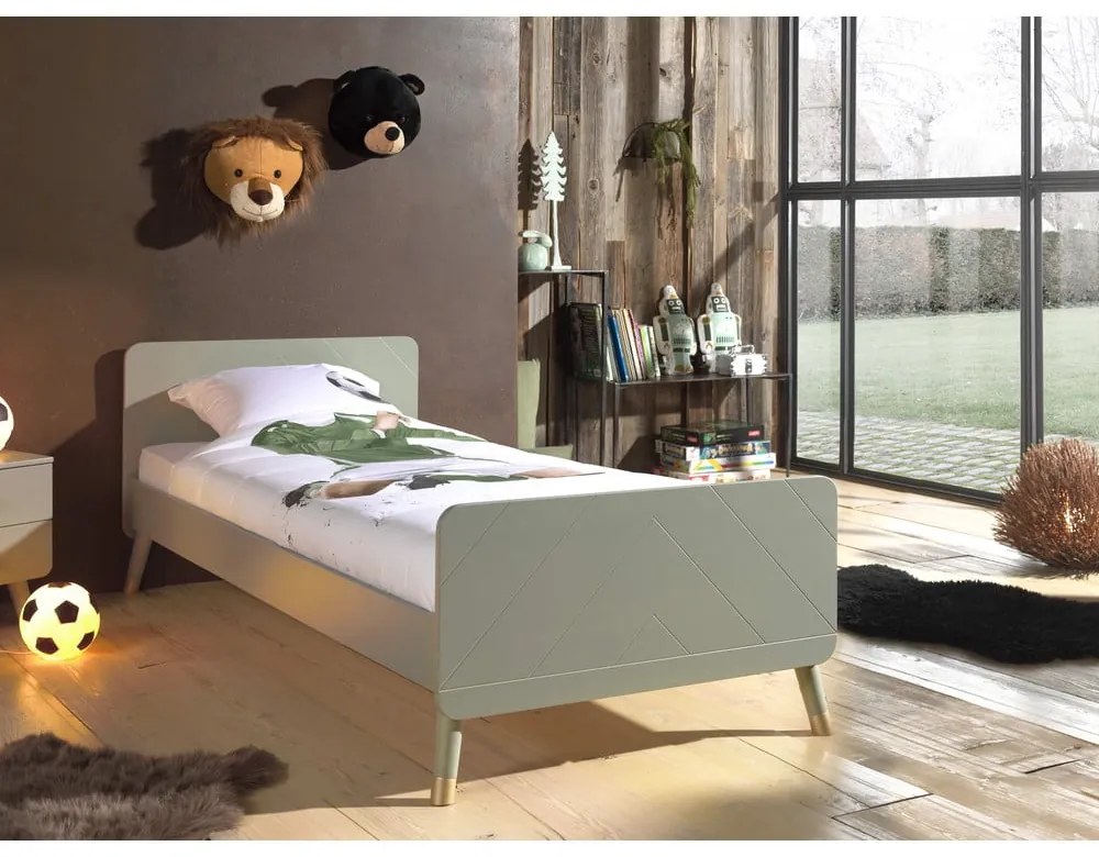 Pat din lemn de pin pentru copii Vipack Billy, 90 x 200 cm, verde măsliniu