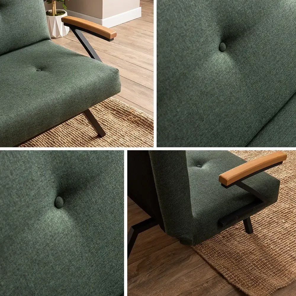 Canapea extensibilă 2 locuri modernă, 180x100 cm – stofă verde &amp; metal negru – Newyork