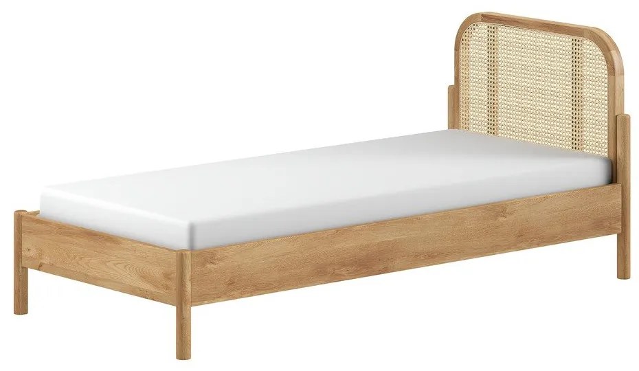 Pat în culoare naturală din lemn de stejar cu somieră 90x200 cm Olive Rotan – Vipack