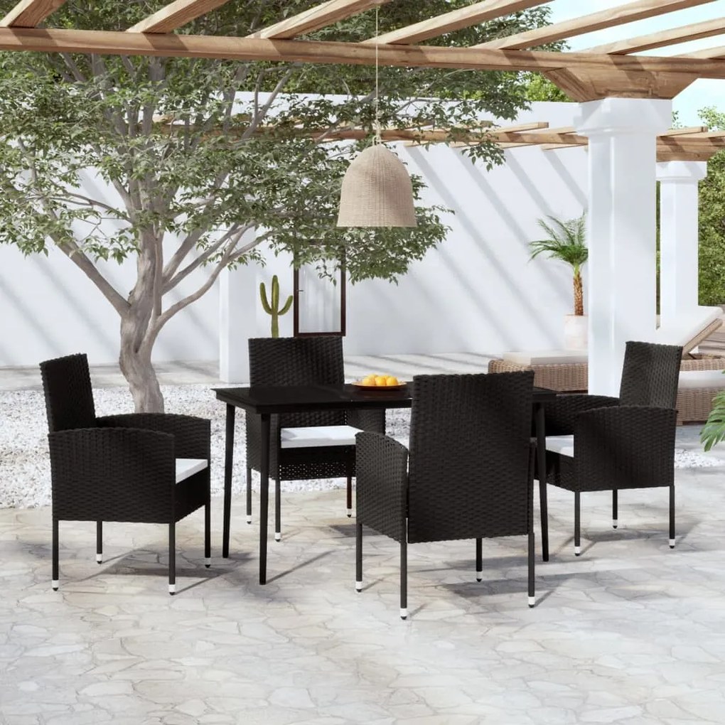 Set de servit masa pentru gradina, 5 piese, negru