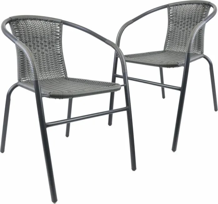 Set de scaune bistro de grădină, stivuibile, gri, 2 buc