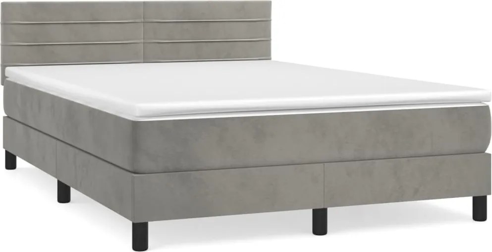 vidaXL Pat box spring cu saltea, gri deschis, 140x200 cm, catifea