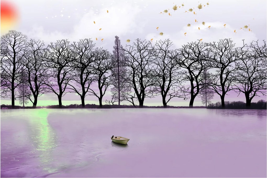 Tablou - Barcă pe lac (90x60 cm)