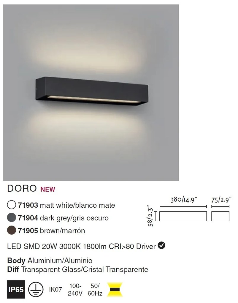 Aplica LED de exterior ambientala design modern IP65 DORO-20 gri inchis
